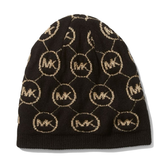 Michael Kors Reversible Metallic Logo Jacquard Beanie Hat One Size Black Nwt $68 - Picture 1 of 1
